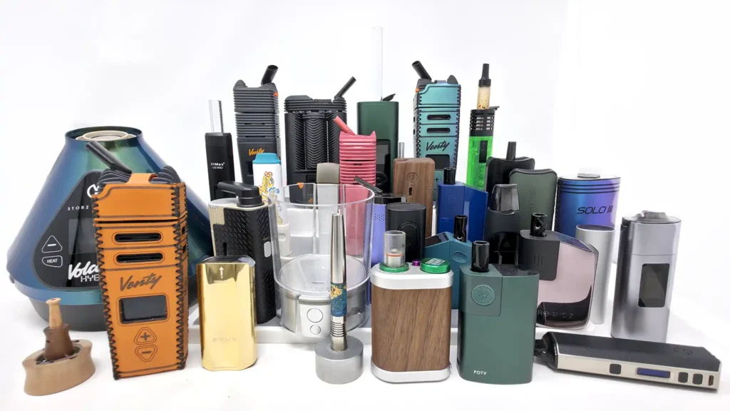 2024 best cannabis vaporizers buying guide showing dry herb and concentrate devices with vapor demonstration