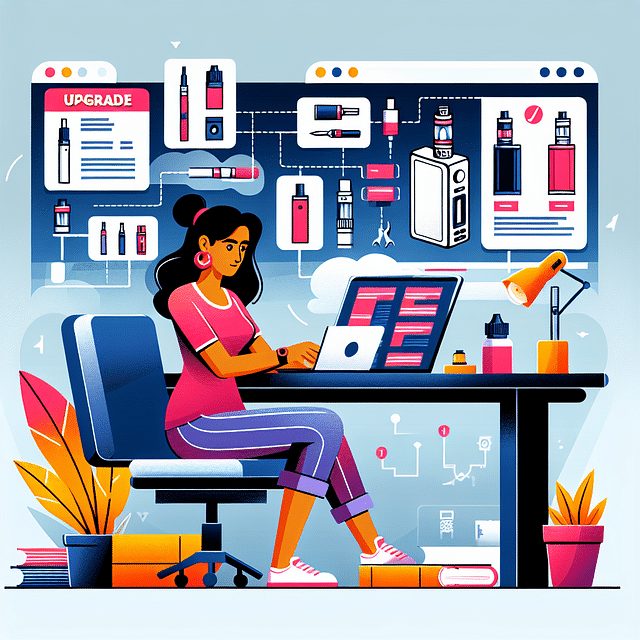 vaper researching vape kit upgrades on a computer