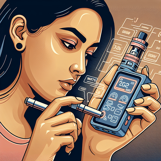 vaper adjusting settings on a digital vape mod