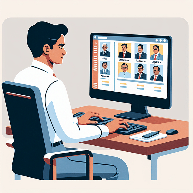 person researching legislators on a computer