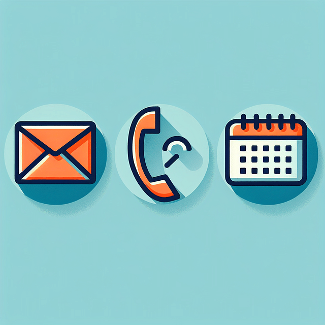 email icon, telephone, and calendar